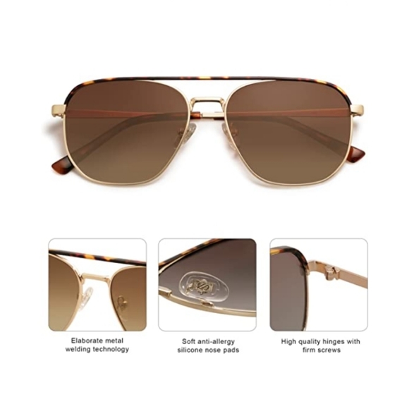 Brown Retro Aviator Polarized Sunglasses Womens Mens Vintage Square Shades - Picture 4 of 5